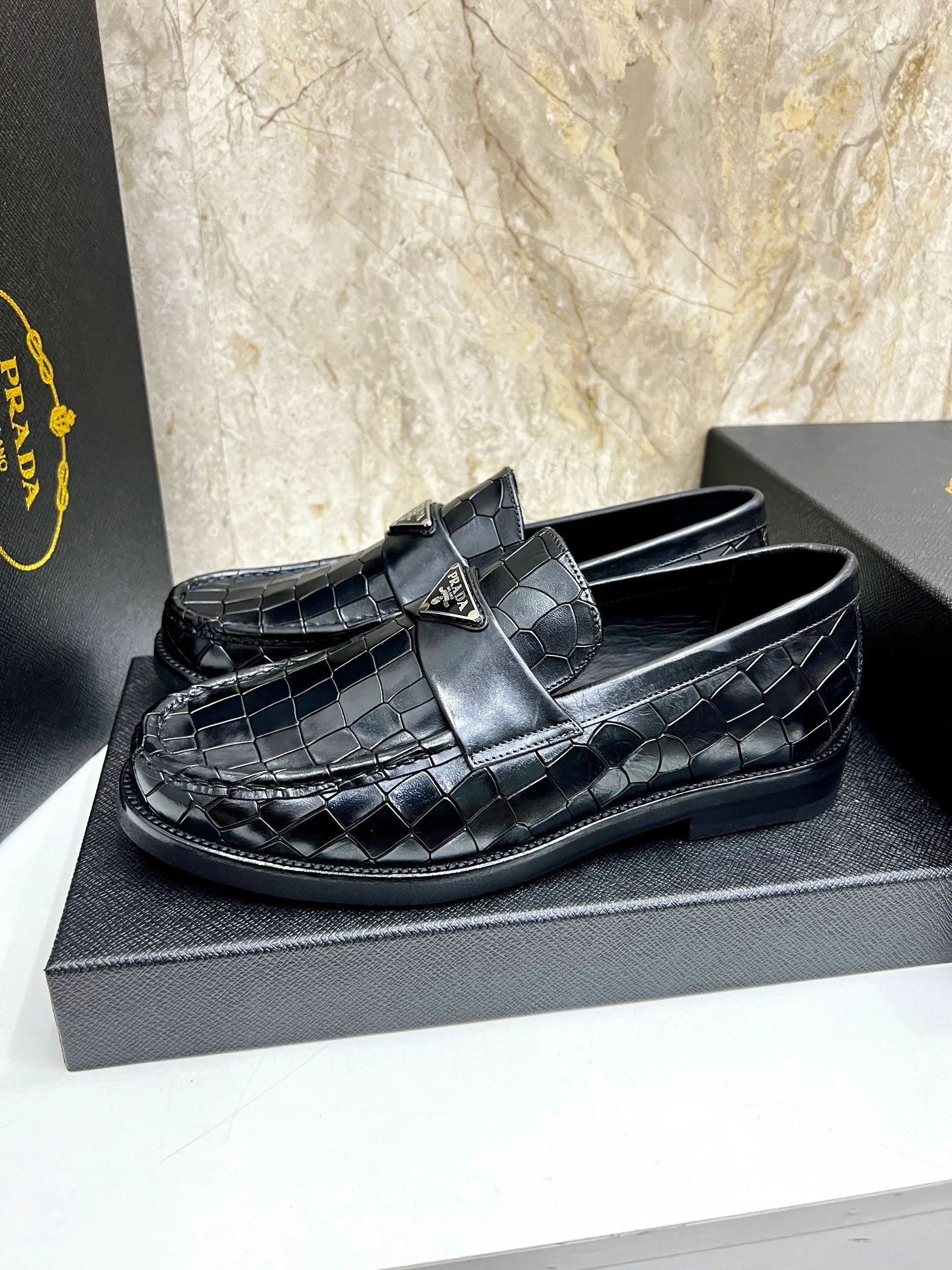 PRADA~ Size: 38-44 (customized 45/46 P: 💰880 P's original official website new high-end men's leather shoes, top-quality original replicas, made of imported open edge beads/calf leather, calf leather breathable lining, original leather outsole!